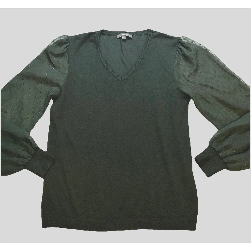 Adrianna Papell Sweater Women's Medium Christmas Party Green V-Neck Sheer Sleeve